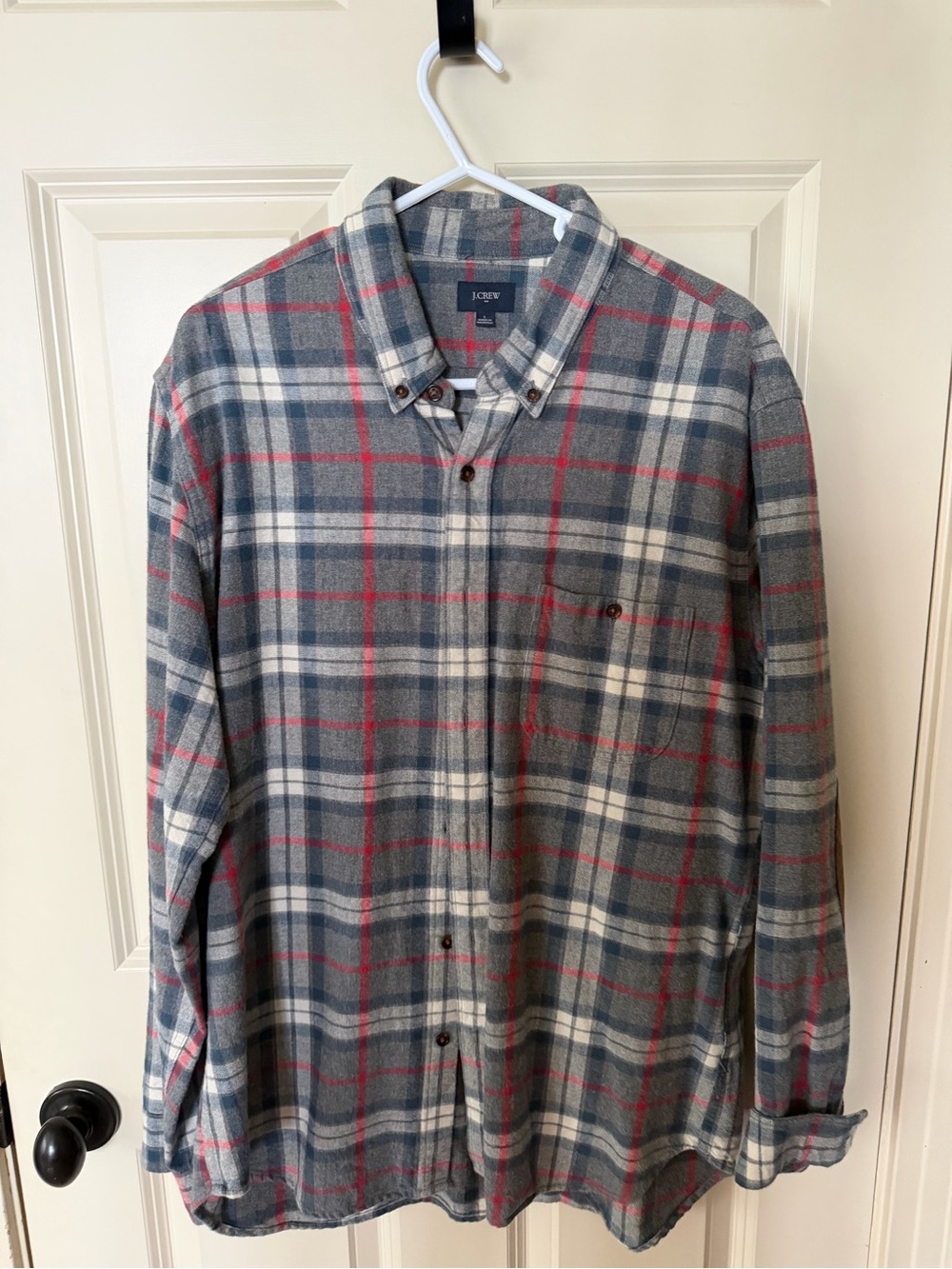 J. Crew Blue, Gray & Red Plaid Button-Down Shirt